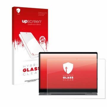 Face avant d’un emballage produit avec le logo de la marque upscreen. À côté, l’appareil Samsung Galaxy Book4 Pro 360 16