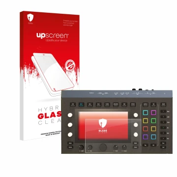 Face avant d’un emballage produit avec le logo de la marque upscreen. À côté, l’appareil Waldorf Iridium Core est représenté a