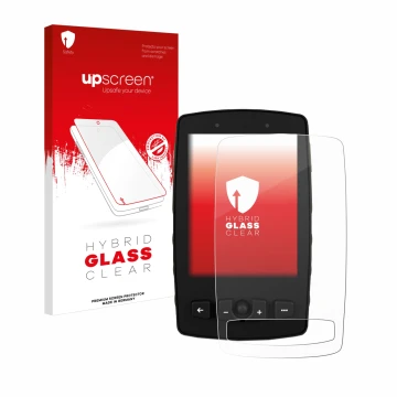 Face avant d’un emballage produit avec le logo de la marque upscreen. À côté, l’appareil TwoNav Aventura 2 Plus est représenté