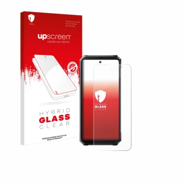 Face avant d’un emballage produit avec le logo de la marque upscreen. À côté, l’appareil Blackview BL8000 5G est représenté av
