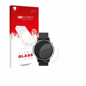 Face avant d’un emballage produit avec le logo de la marque upscreen. À côté, l’appareil ASUS VivoWatch 6 est représenté avec 