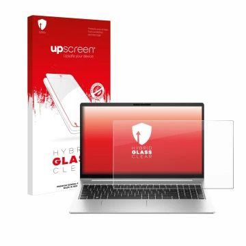 Face avant d’un emballage produit avec le logo de la marque upscreen. À côté, l’appareil HP EliteBook 640 G10 est représenté a
