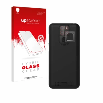 Face avant d’un emballage produit avec le logo de la marque upscreen. À côté, l’appareil Emporia Smart 5 Mini (Caméra UNIQUEME