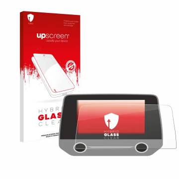 Face avant d’un emballage produit avec le logo de la marque upscreen. À côté, l’appareil Ford Focus MK4 Sync 3 est représenté 