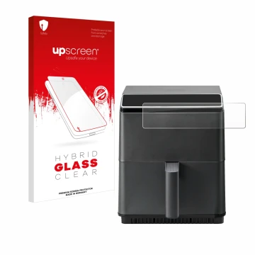 Face avant d’un emballage produit avec le logo de la marque upscreen. À côté, l’appareil Cosori CAF-P583S est représenté avec 