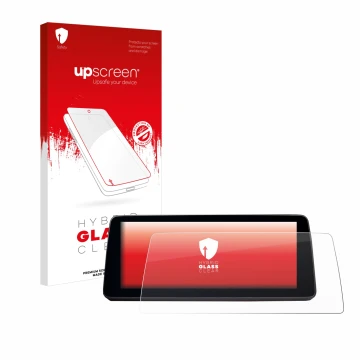 Face avant d’un emballage produit avec le logo de la marque upscreen. À côté, l’appareil BMW 5 G30/G31 Facelift 2020 12.3