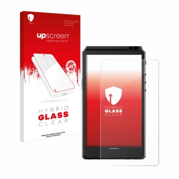 Face avant d’un emballage produit avec le logo de la marque upscreen. À côté, l’appareil Hiby R6 III est représenté avec la pr