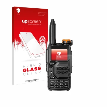 Face avant d’un emballage produit avec le logo de la marque upscreen. À côté, l’appareil Quansheng UV-K5 est représenté avec l
