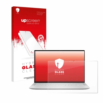Face avant d’un emballage produit avec le logo de la marque upscreen. À côté, l’appareil Dell XPS 14 9440 Touch est représenté
