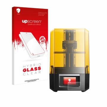 Face avant d’un emballage produit avec le logo de la marque upscreen. À côté, l’appareil Anycubic Photon Mono M5s est représen