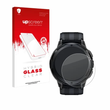 Face avant d’un emballage produit avec le logo de la marque upscreen. À côté, l’appareil Oukitel BT10 1.43