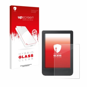 Face avant d’un emballage produit avec le logo de la marque upscreen. À côté, l’appareil Kobo Clara Colour est représenté avec