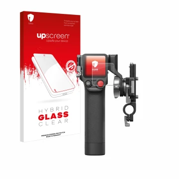Face avant d’un emballage produit avec le logo de la marque upscreen. À côté, l’appareil DJI Focus Pro- Grip est représenté av