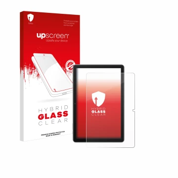 Face avant d’un emballage produit avec le logo de la marque upscreen. À côté, l’appareil Blackview Tab 70 est représenté avec 