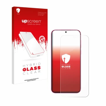 Face avant d’un emballage produit avec le logo de la marque upscreen. À côté, l’appareil Huawei Pura 70 est représenté avec la