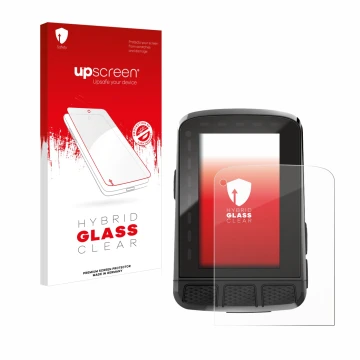 Face avant d’un emballage produit avec le logo de la marque upscreen. À côté, l’appareil Wahoo Elemnt Roam V2 GPS est représen