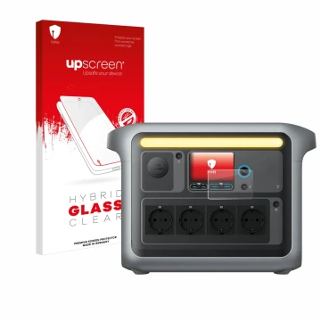 Face avant d’un emballage produit avec le logo de la marque upscreen. À côté, l’appareil Anker SOLIX C1000X est représenté ave