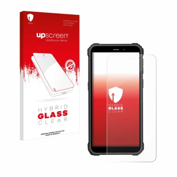 Face avant d’un emballage produit avec le logo de la marque upscreen. À côté, l’appareil Oukitel WP32 est représenté avec la p