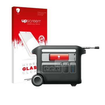 Face avant d’un emballage produit avec le logo de la marque upscreen. À côté, l’appareil Anker SOLIX F2000 est représenté avec