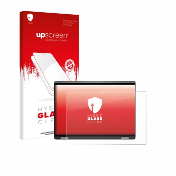 Face avant d’un emballage produit avec le logo de la marque upscreen. À côté, l’appareil Dell Latitude 7440 2-in-1 est représe