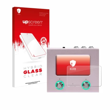 Face avant d’un emballage produit avec le logo de la marque upscreen. À côté, l’appareil Hotone Ampero Mini est représenté ave