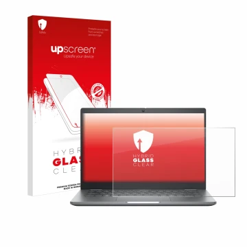 Face avant d’un emballage produit avec le logo de la marque upscreen. À côté, l’appareil Dell Latitude 5350 Laptop est représe