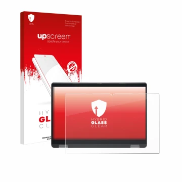 Face avant d’un emballage produit avec le logo de la marque upscreen. À côté, l’appareil Dell Latitude 5350 2-in-1 est représe
