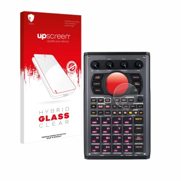 Face avant d’un emballage produit avec le logo de la marque upscreen. À côté, l’appareil Roland SP-404MKII est représenté avec