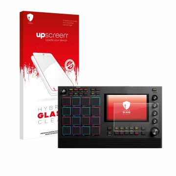 Face avant d’un emballage produit avec le logo de la marque upscreen. À côté, l’appareil Akai MPC Live II est représenté avec 