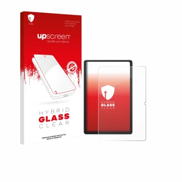 Face avant d’un emballage produit avec le logo de la marque upscreen. À côté, l’appareil Blackview Tab 16 Pro est représenté a