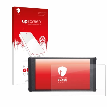 Face avant d’un emballage produit avec le logo de la marque upscreen. À côté, l’appareil Portkeys PT6 est représenté avec la p