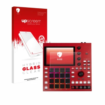 Face avant d’un emballage produit avec le logo de la marque upscreen. À côté, l’appareil Akai MPC One+ est représenté avec la 