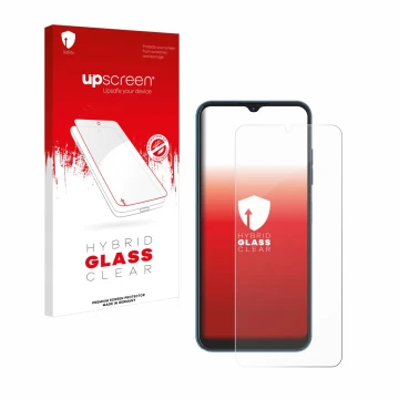 Face avant d’un emballage produit avec le logo de la marque upscreen. À côté, l’appareil Hotwav Note 13 est représenté avec la
