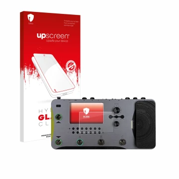 Face avant d’un emballage produit avec le logo de la marque upscreen. À côté, l’appareil Mooer GE1000 est représenté avec la p