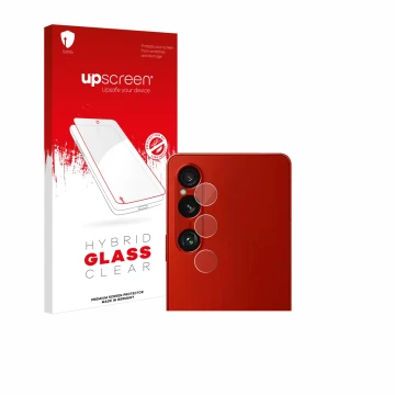 Face avant d’un emballage produit avec le logo de la marque upscreen. À côté, l’appareil Sony Xperia 1 VI (Caméra UNIQUEMENT) 