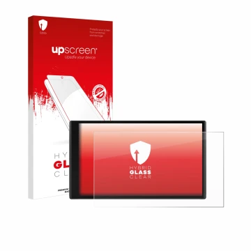 Face avant d’un emballage produit avec le logo de la marque upscreen. À côté, l’appareil Garmin CamperVan est représenté avec 