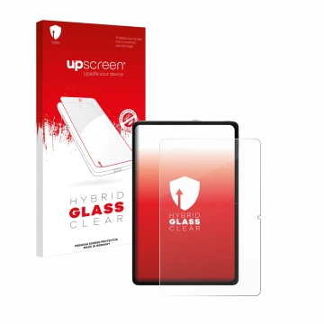 Face avant d’un emballage produit avec le logo de la marque upscreen. À côté, l’appareil Xiaomi Redmi Pad Pro est représenté a