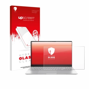 Face avant d’un emballage produit avec le logo de la marque upscreen. À côté, l’appareil ASUS Vivobook S 15 S5507 est représen