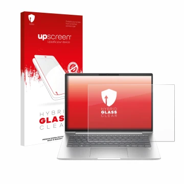 Face avant d’un emballage produit avec le logo de la marque upscreen. À côté, l’appareil HP EliteBook 645 G11 est représenté a