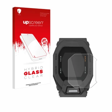 Face avant d’un emballage produit avec le logo de la marque upscreen. À côté, l’appareil Casio G-Shock GBD-200 est représenté 