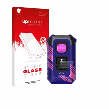 Face avant d’un emballage produit avec le logo de la marque upscreen. À côté, l’appareil Vaporesso Armour Max est représenté a