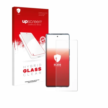Face avant d’un emballage produit avec le logo de la marque upscreen. À côté, l’appareil HTC U24 Pro est représenté avec la pr