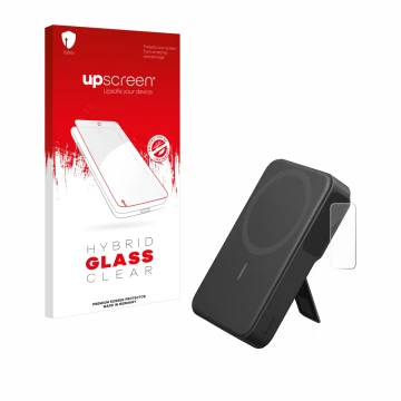 Face avant d’un emballage produit avec le logo de la marque upscreen. À côté, l’appareil Anker MagGo est représenté avec la pr