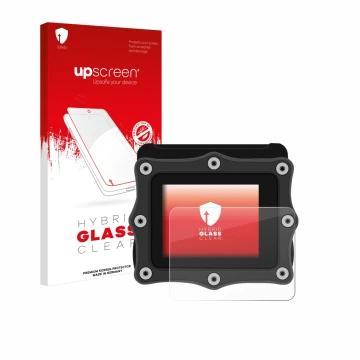 Face avant d’un emballage produit avec le logo de la marque upscreen. À côté, l’appareil Shearwater Perdix dive computer est r