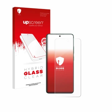 Face avant d’un emballage produit avec le logo de la marque upscreen. À côté, l’appareil Oppo Reno 12 F 5G est représenté avec