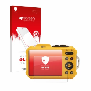 Face avant d’un emballage produit avec le logo de la marque upscreen. À côté, l’appareil Kodak Pixpro WPZ2 est représenté avec