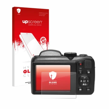 Face avant d’un emballage produit avec le logo de la marque upscreen. À côté, l’appareil Kodak Pixpro AZ255 est représenté ave