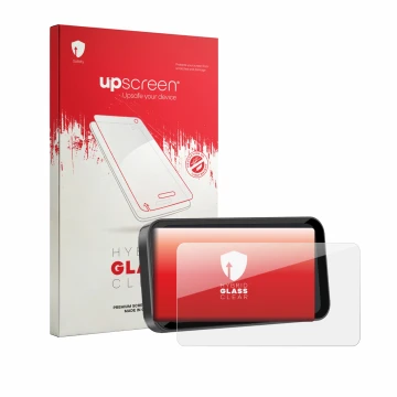 Face avant d’un emballage produit avec le logo de la marque upscreen. À côté, l’appareil Carpuride W603 6.3