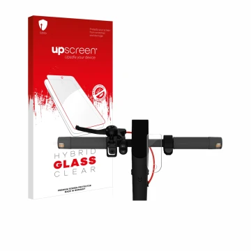 Face avant d’un emballage produit avec le logo de la marque upscreen. À côté, l’appareil Xiaomi Mi 4 Lite E-Scooter (2e Gen.) 