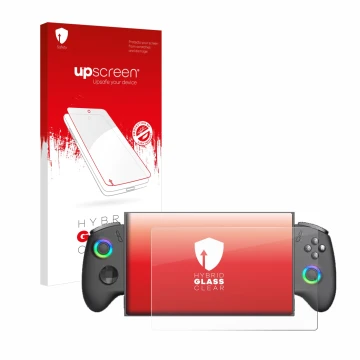Face avant d’un emballage produit avec le logo de la marque upscreen. À côté, l’appareil OneXPlayer X1 Mini est représenté ave